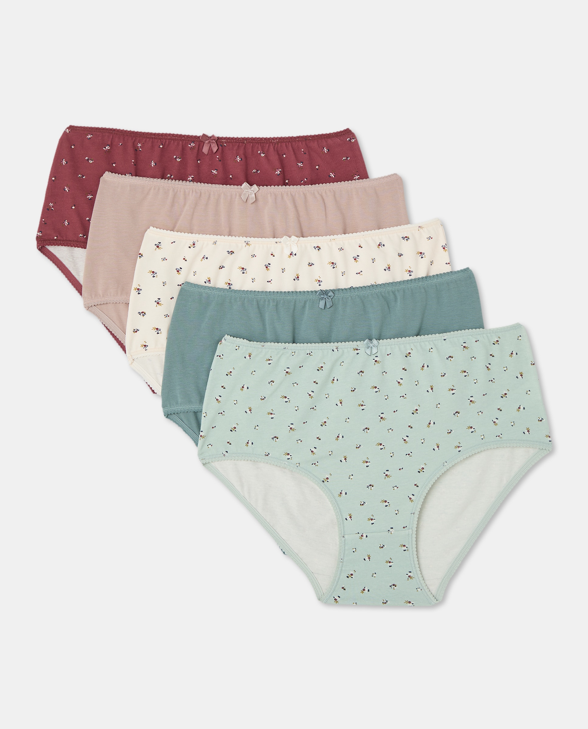 Pack cinco bragas altas estampadas algodón Verde-3