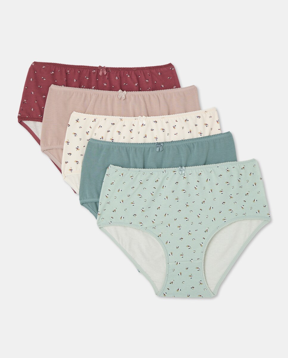 Pack cinco bragas altas estampadas algodón Verde-3