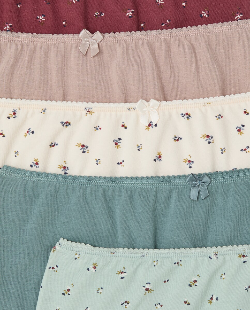 Pack cinco bragas altas estampadas algodón Verde-4