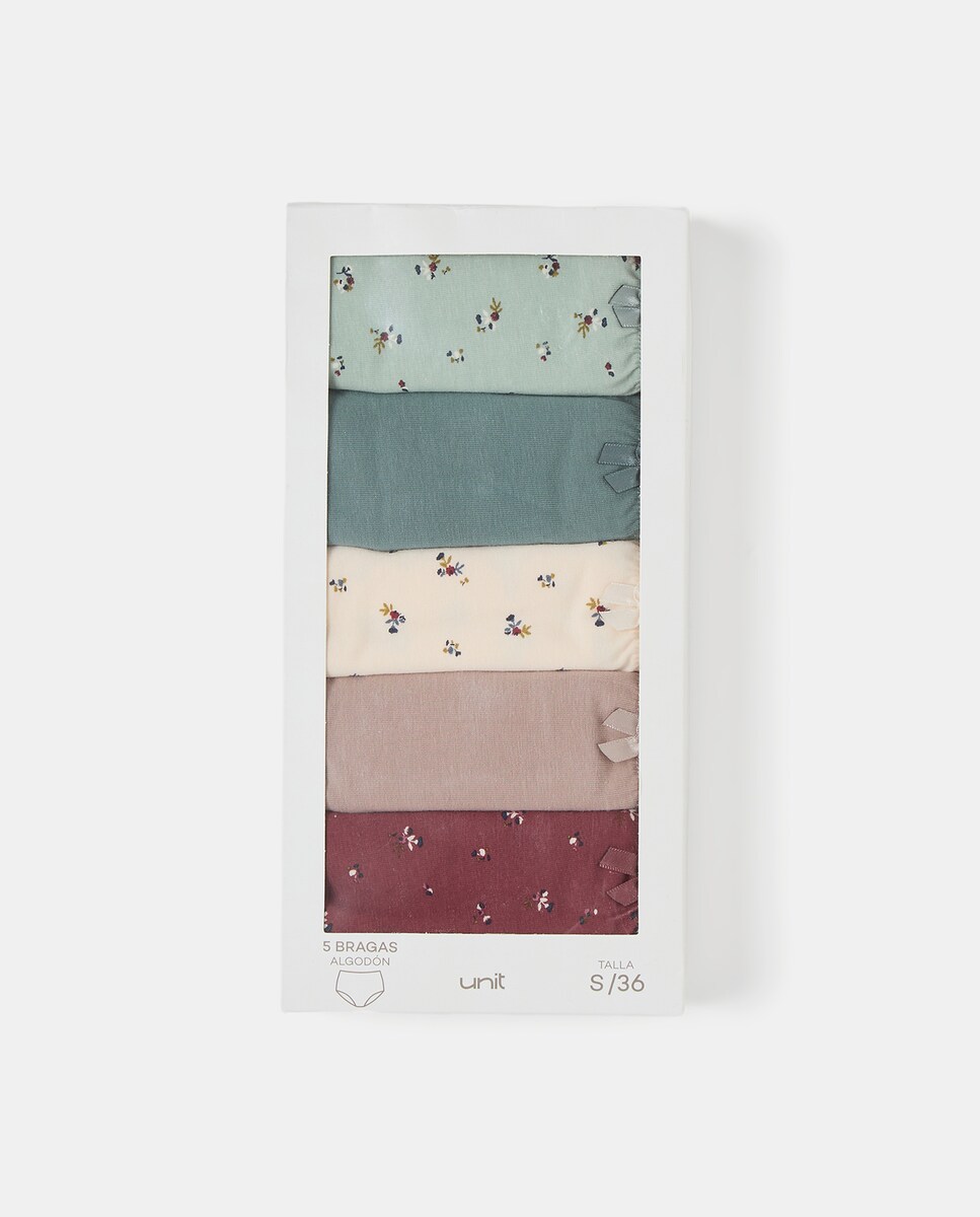 Pack cinco bragas altas estampadas algodón Verde-5