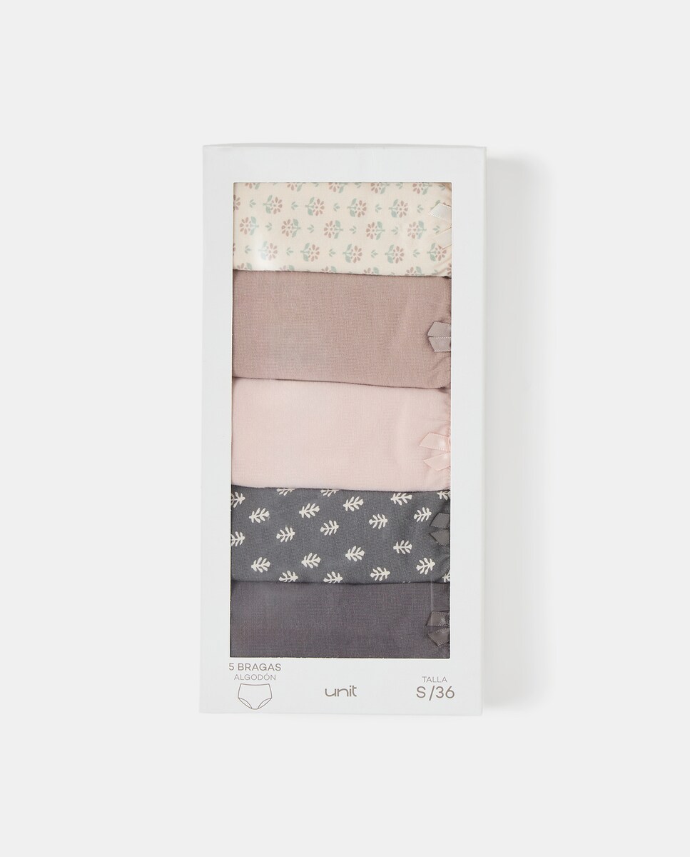 Pack cinco bragas altas estampadas algodón 830 Antracita-5