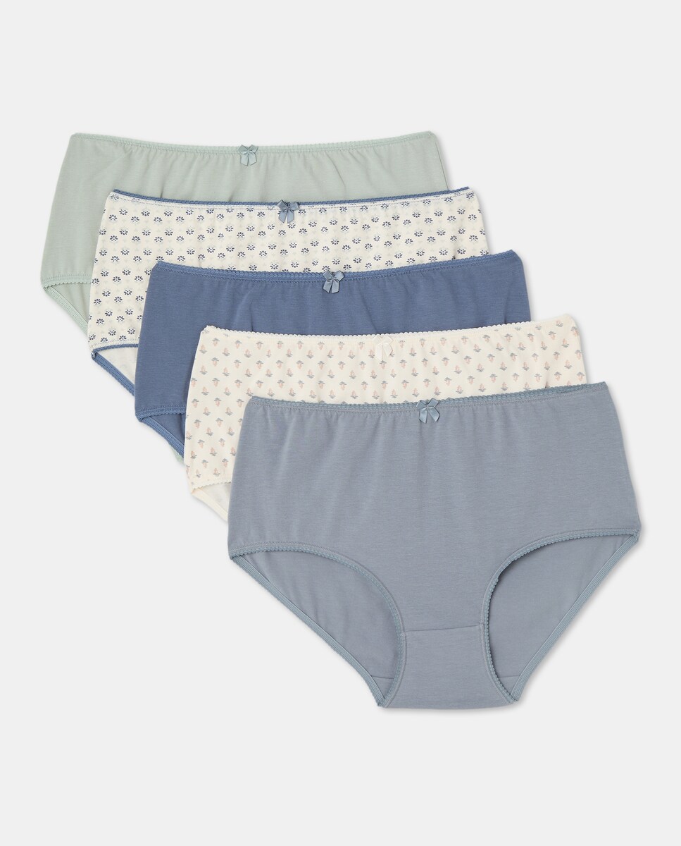 Pack cinco bragas altas estampadas algodón 582 Verde agua-3