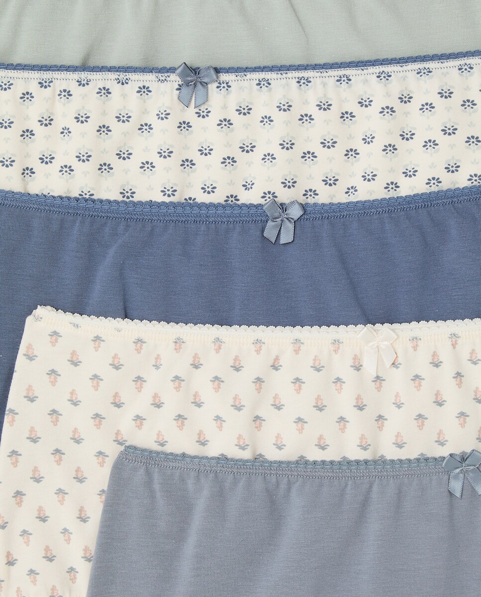 Pack cinco bragas altas estampadas algodón 582 Verde agua-4