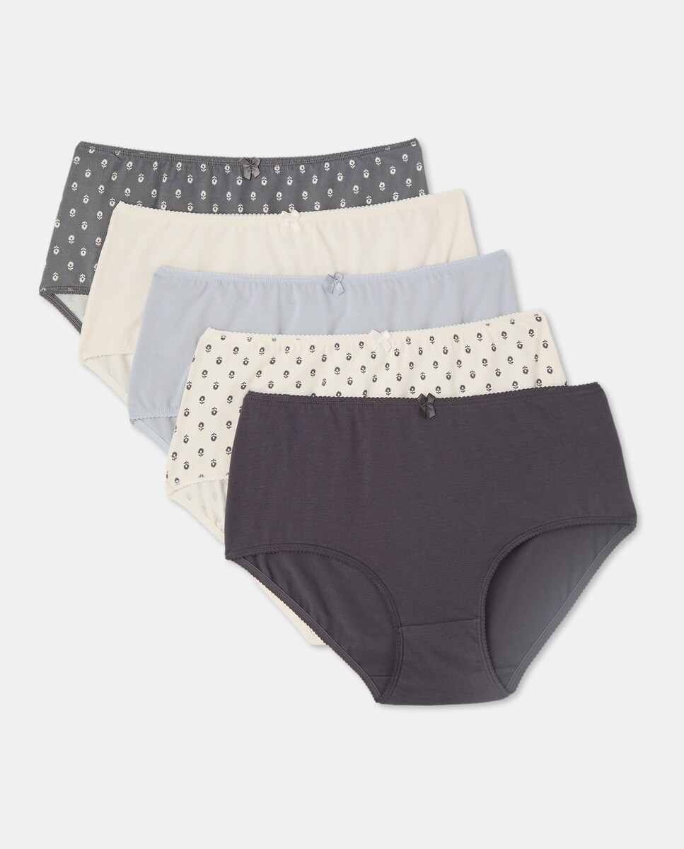 Pack cinco bragas altas estampadas algodón 820 Gris medio-3