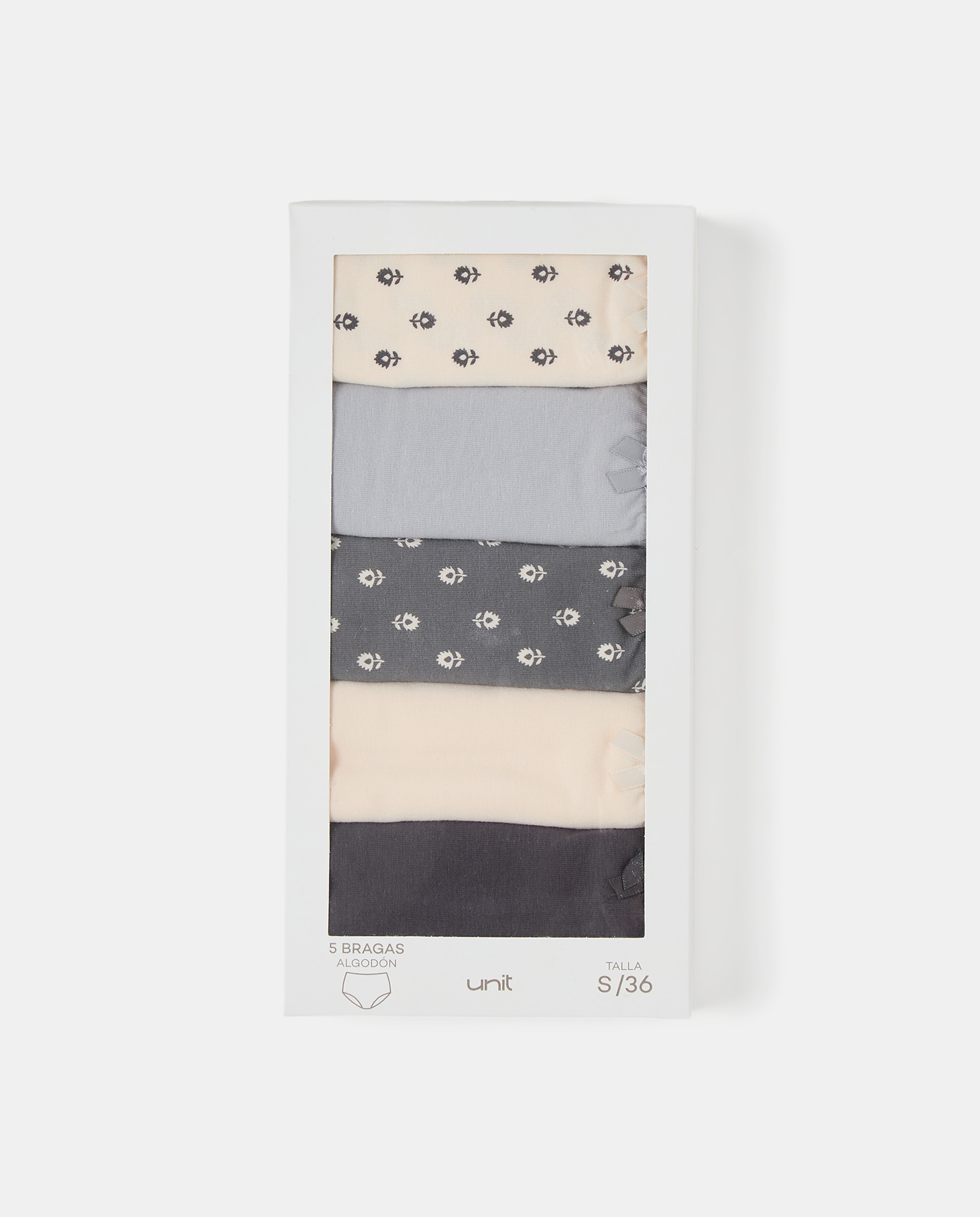Pack cinco bragas altas estampadas algodón 820 Gris medio-5