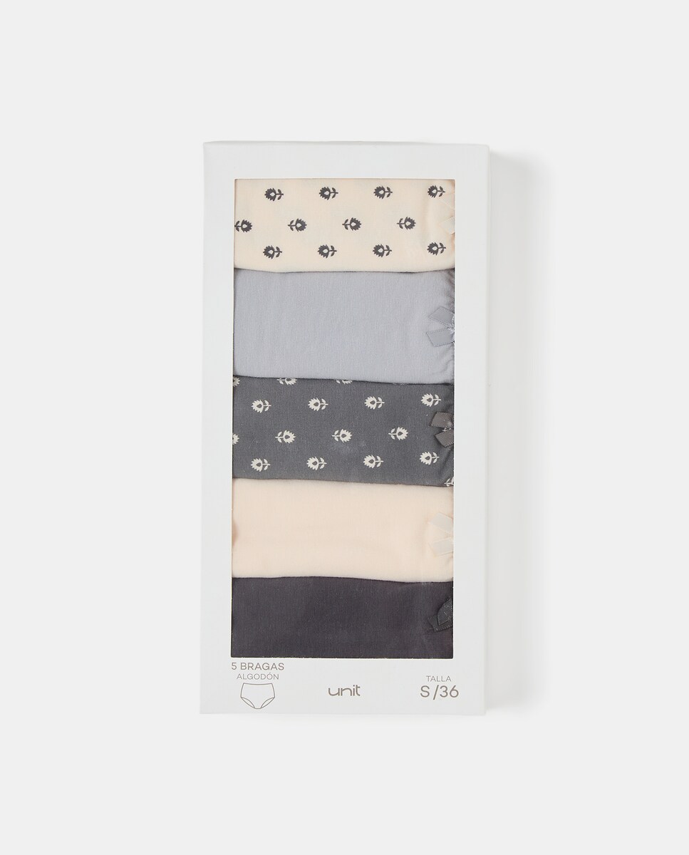 Pack cinco bragas altas estampadas algodón 820 Gris medio-5