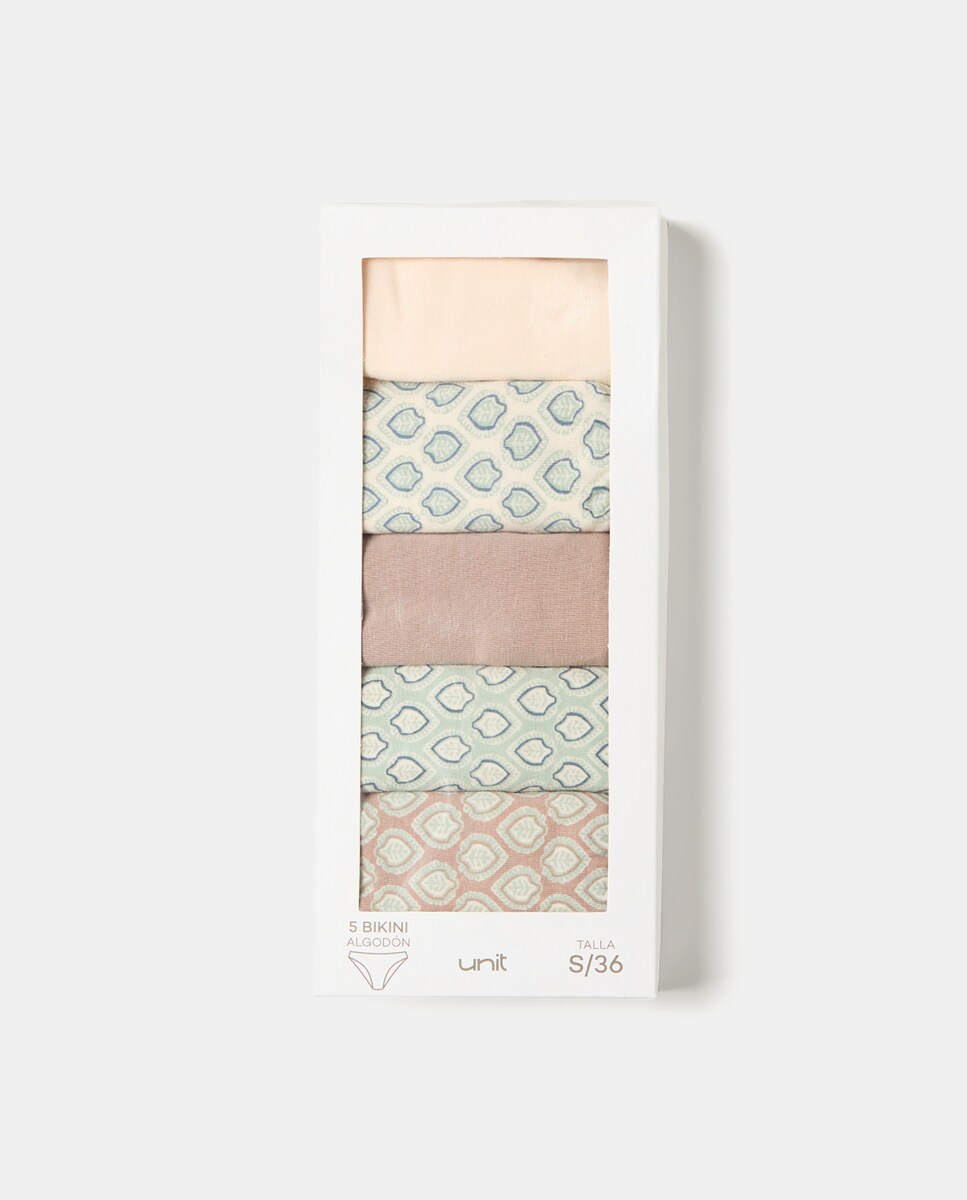 Pack cinco bragas bikini algodón estampadas Rosa claro-5
