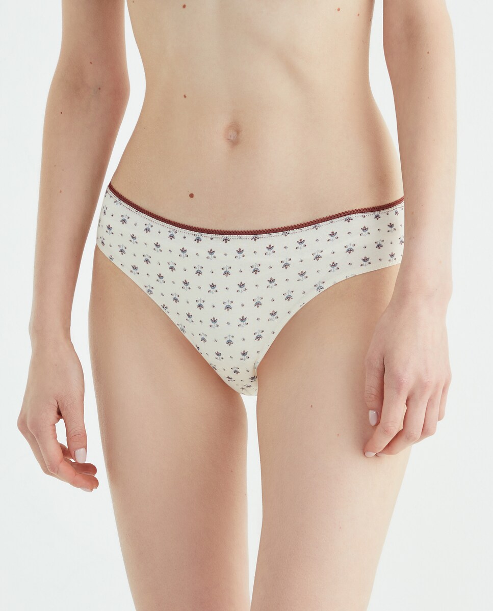 Pack cinco bragas bikini algodón estampadas Burdeos-1