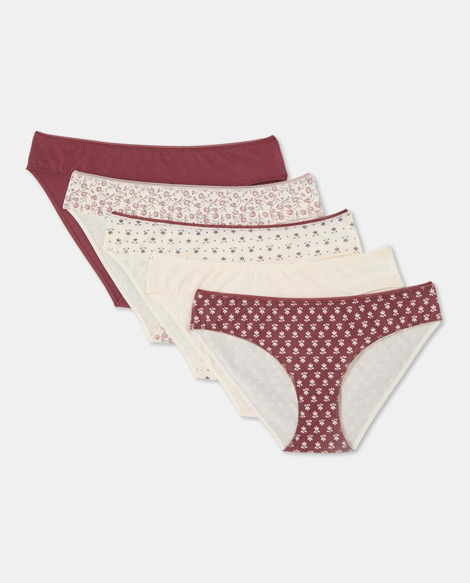 Pack cinco bragas bikini algodón estampadas Burdeos-3