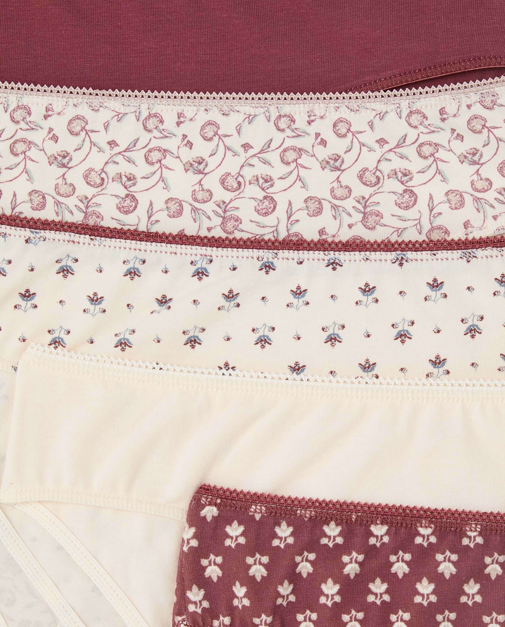 Pack cinco bragas bikini algodón estampadas Burdeos-4