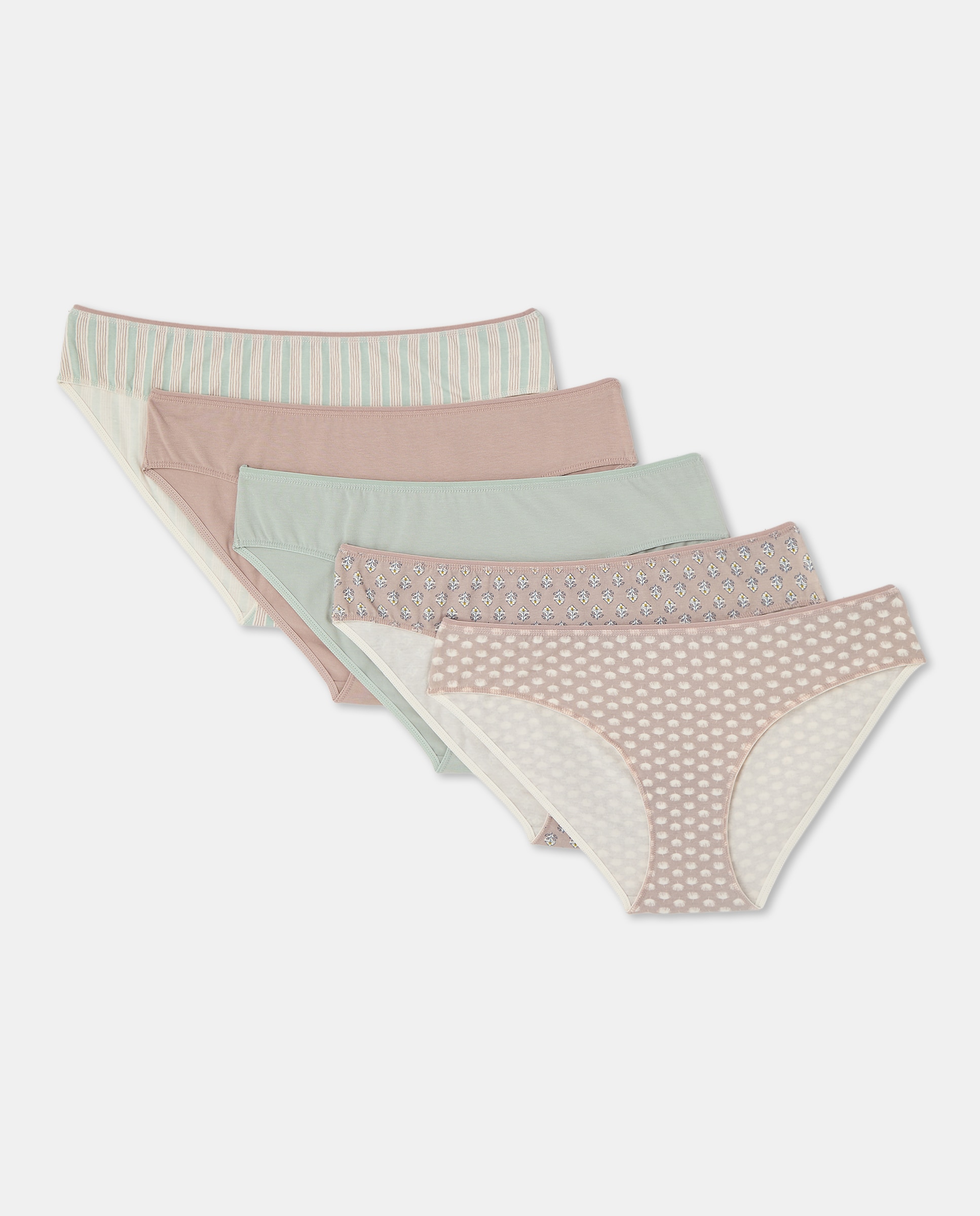 Pack cinco bragas bikini algodón estampadas 582 Verde agua-3