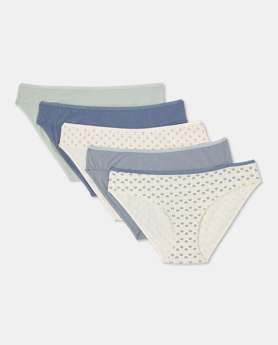 Pack cinco bragas bikini algodón estampadas 582 Verde agua-3