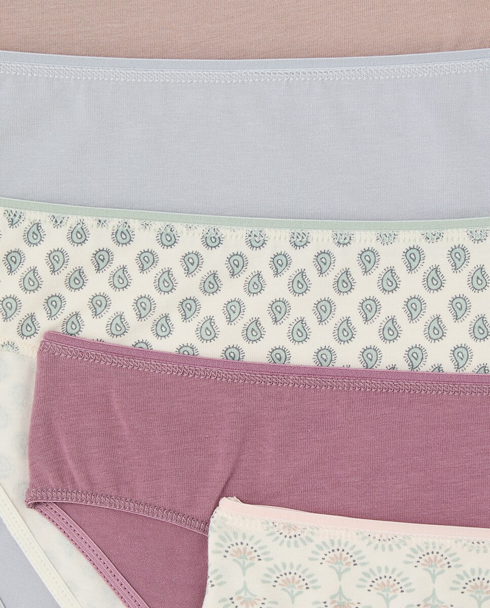 Pack cinco bragas bikini algodón estampadas 582 Verde agua-4