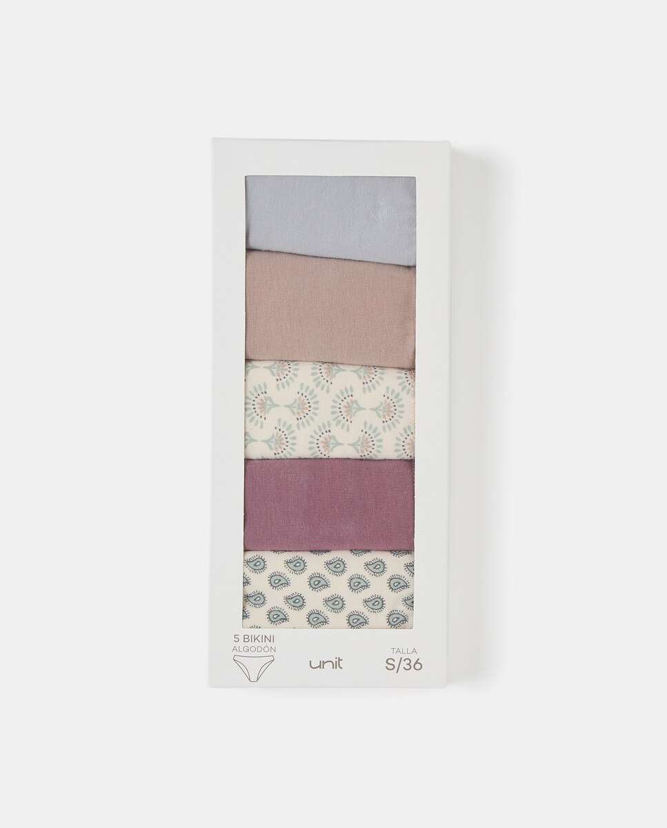 Pack cinco bragas bikini algodón estampadas 582 Verde agua-5