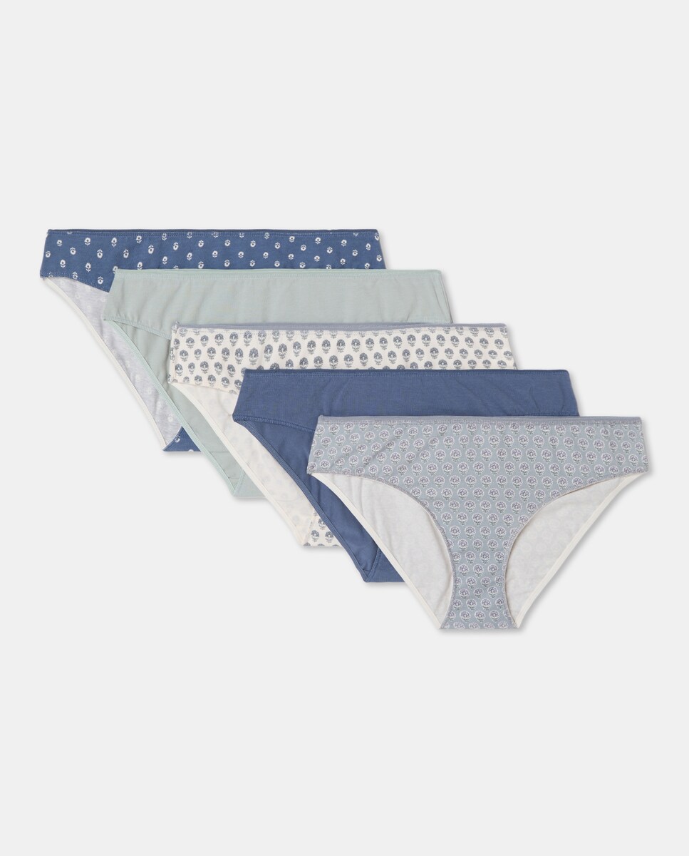 Pack cinco bragas bikini algodón estampadas 400 Azul-3