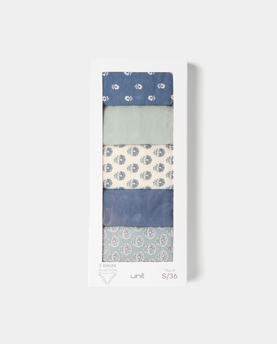 Pack cinco bragas bikini algodón estampadas 400 Azul-5