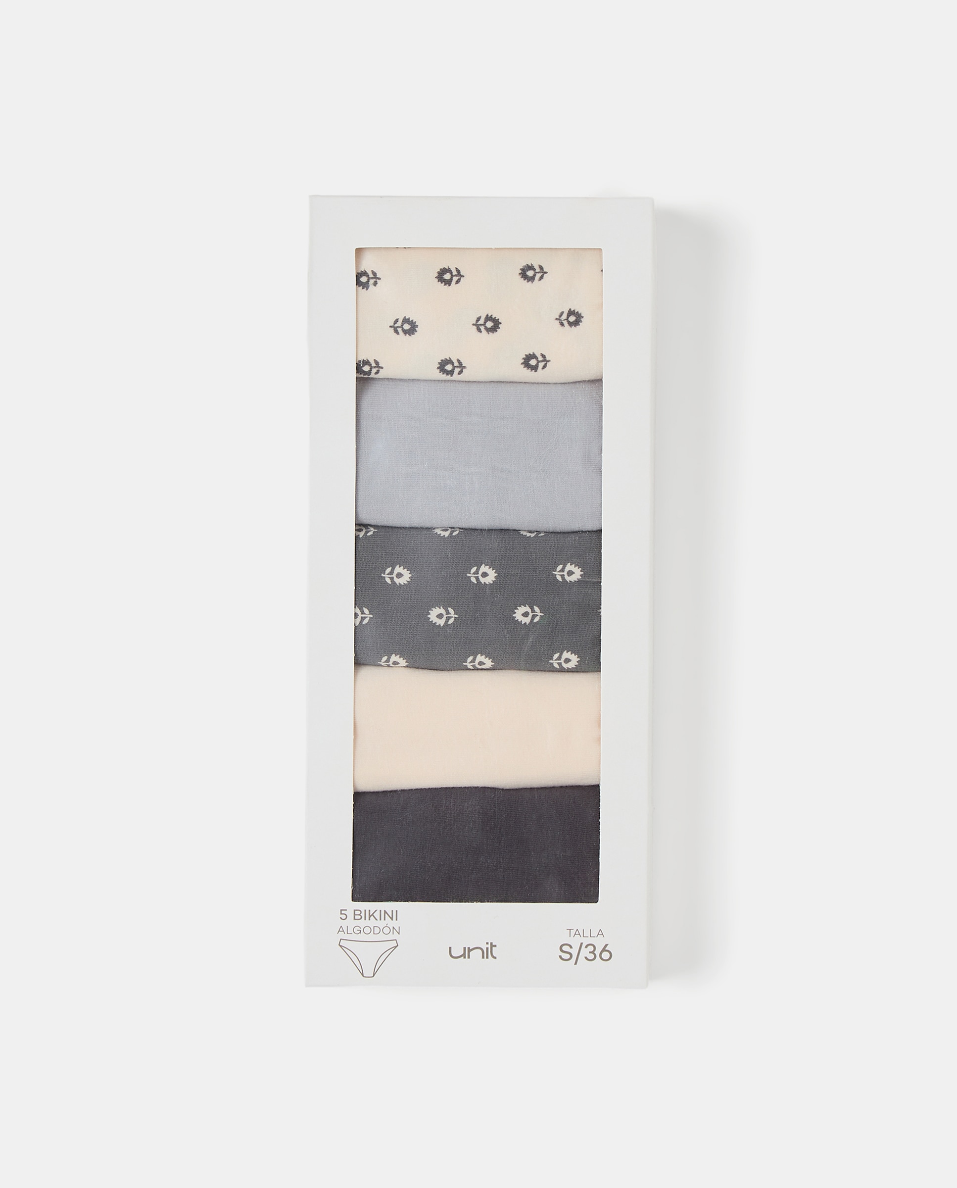 Pack cinco bragas bikini algodón estampadas 820 Gris medio-5