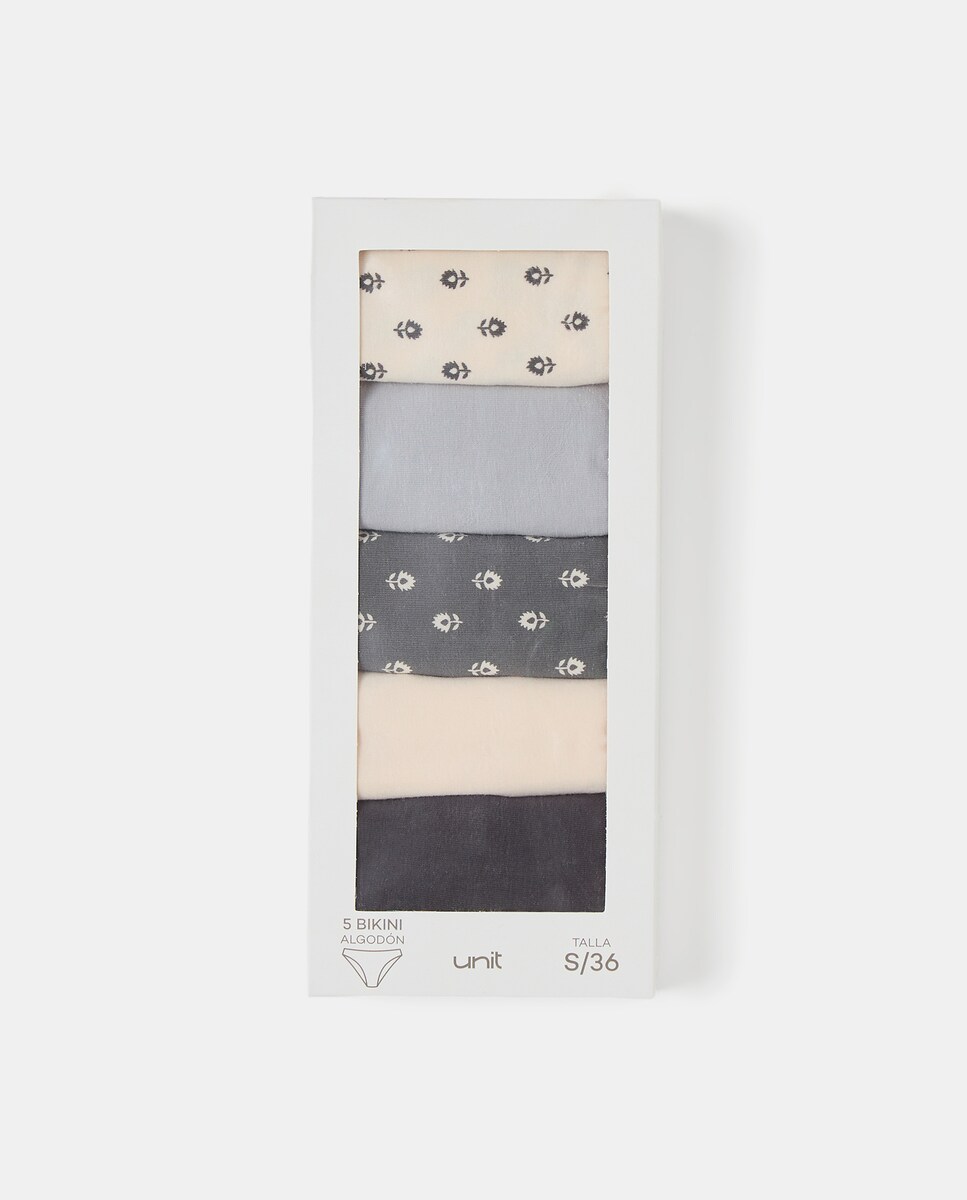 Pack cinco bragas bikini algodón estampadas 820 Gris medio-5