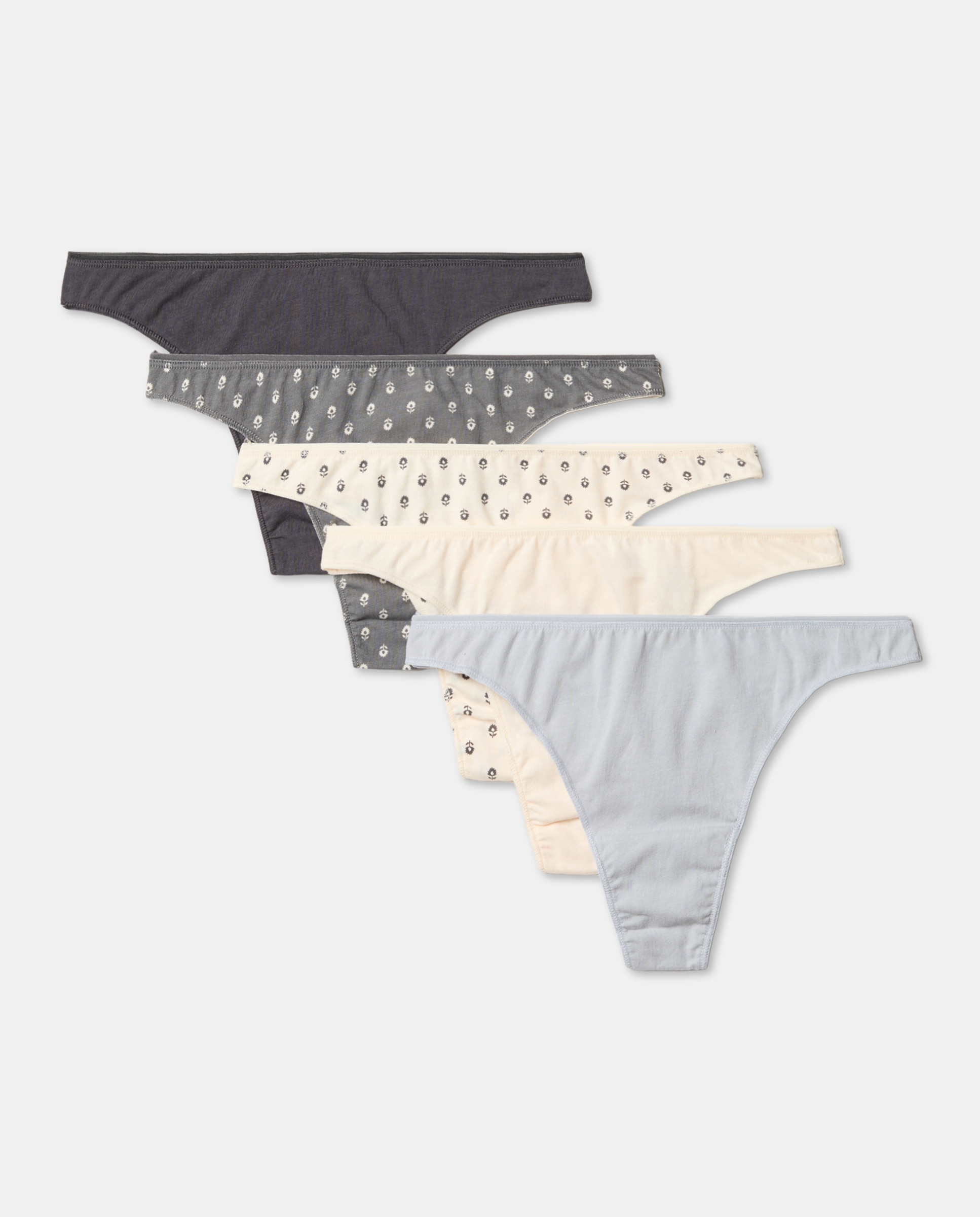 Pack cinco tangas algodón estampados 820 Gris medio-3