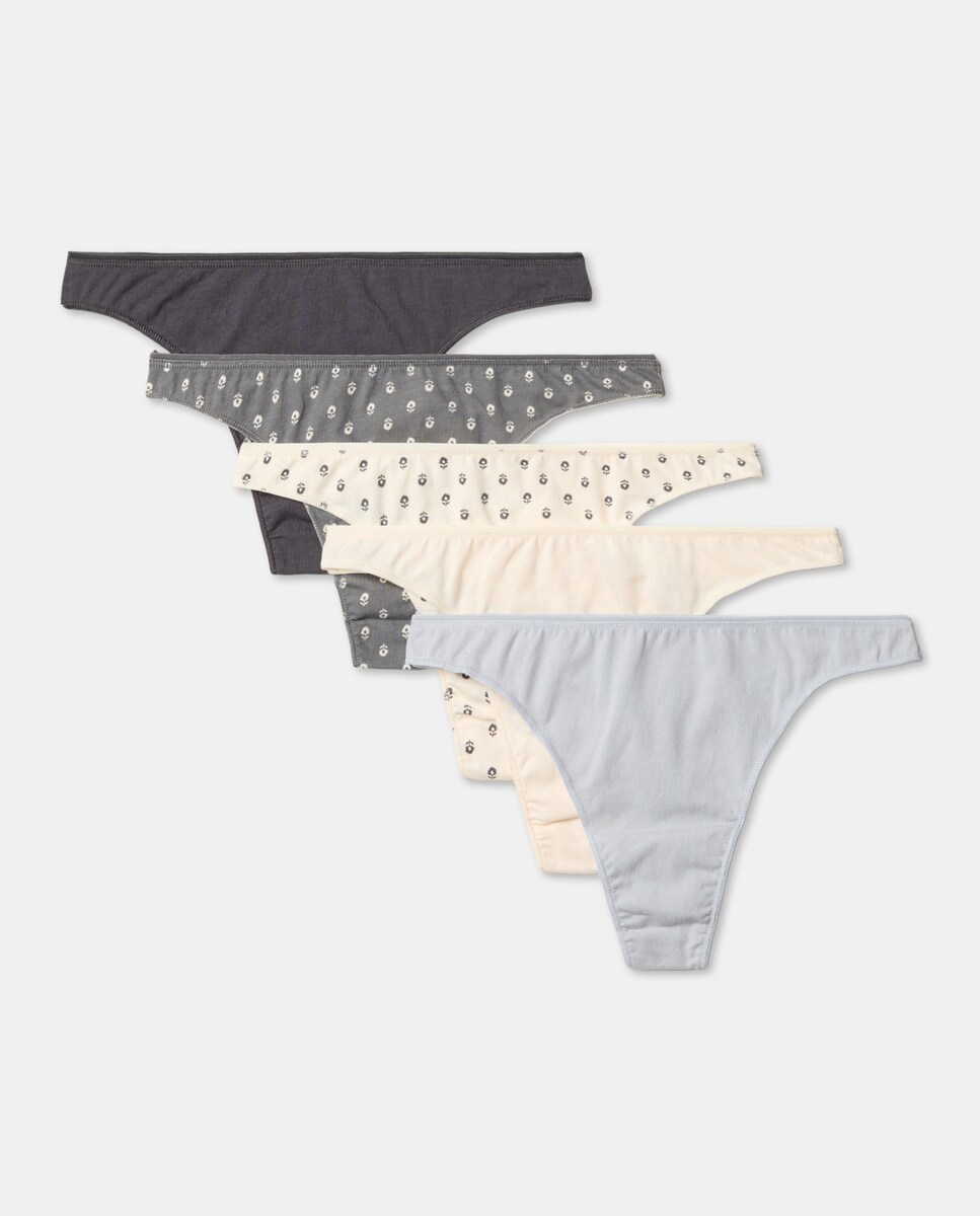 Pack cinco tangas algodón estampados 820 Gris medio-3