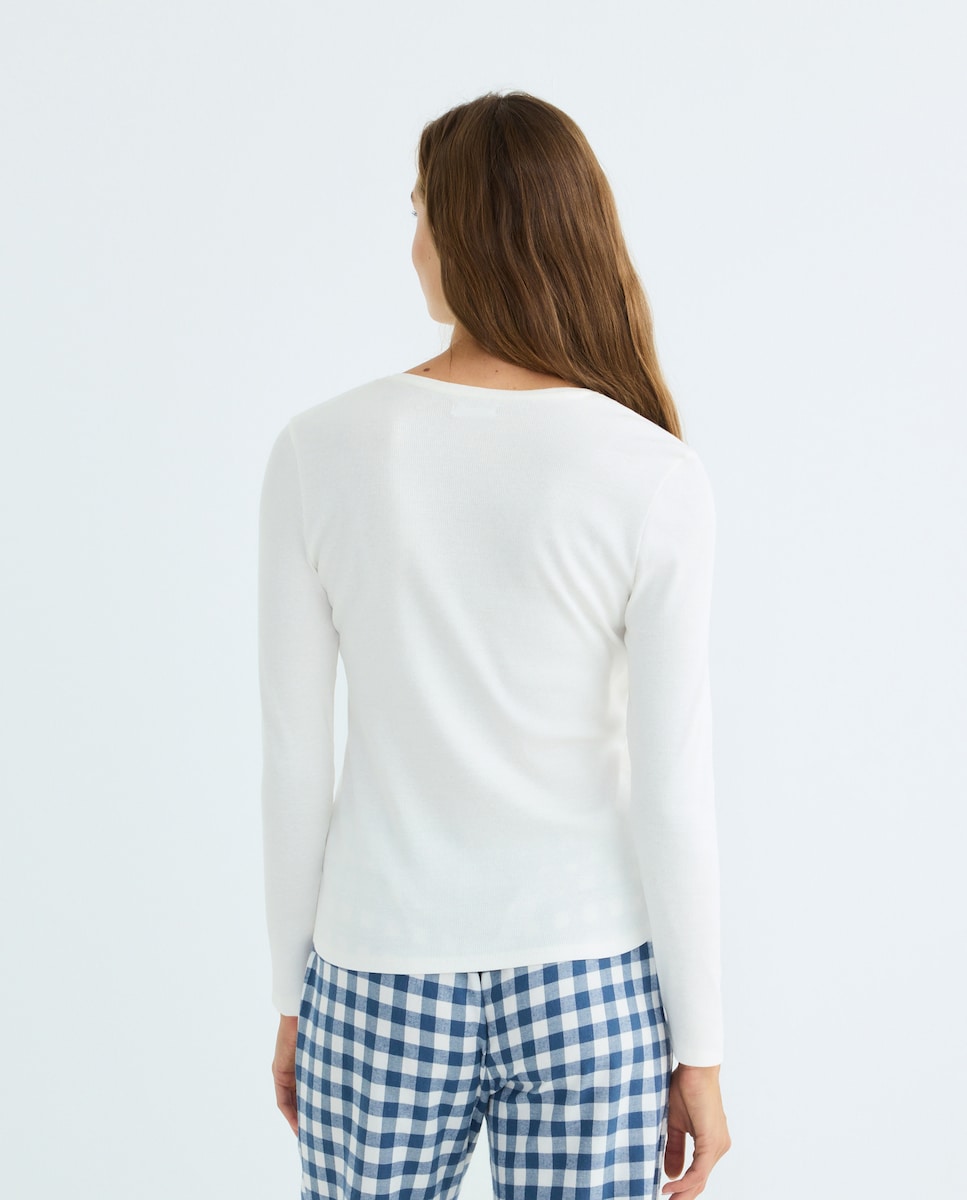 Camiseta mujer algodón botones Verde-3