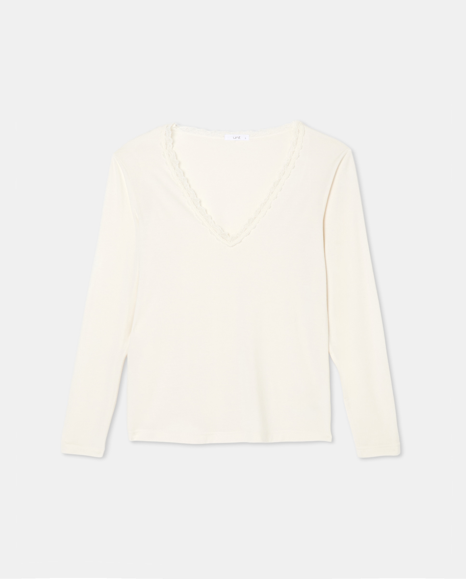 Camiseta mujer lace manga larga Blanco roto-4