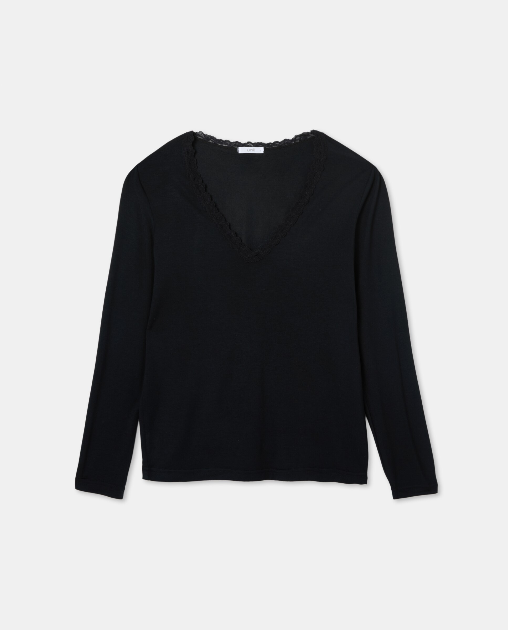 Camiseta mujer lace manga larga Negro-4