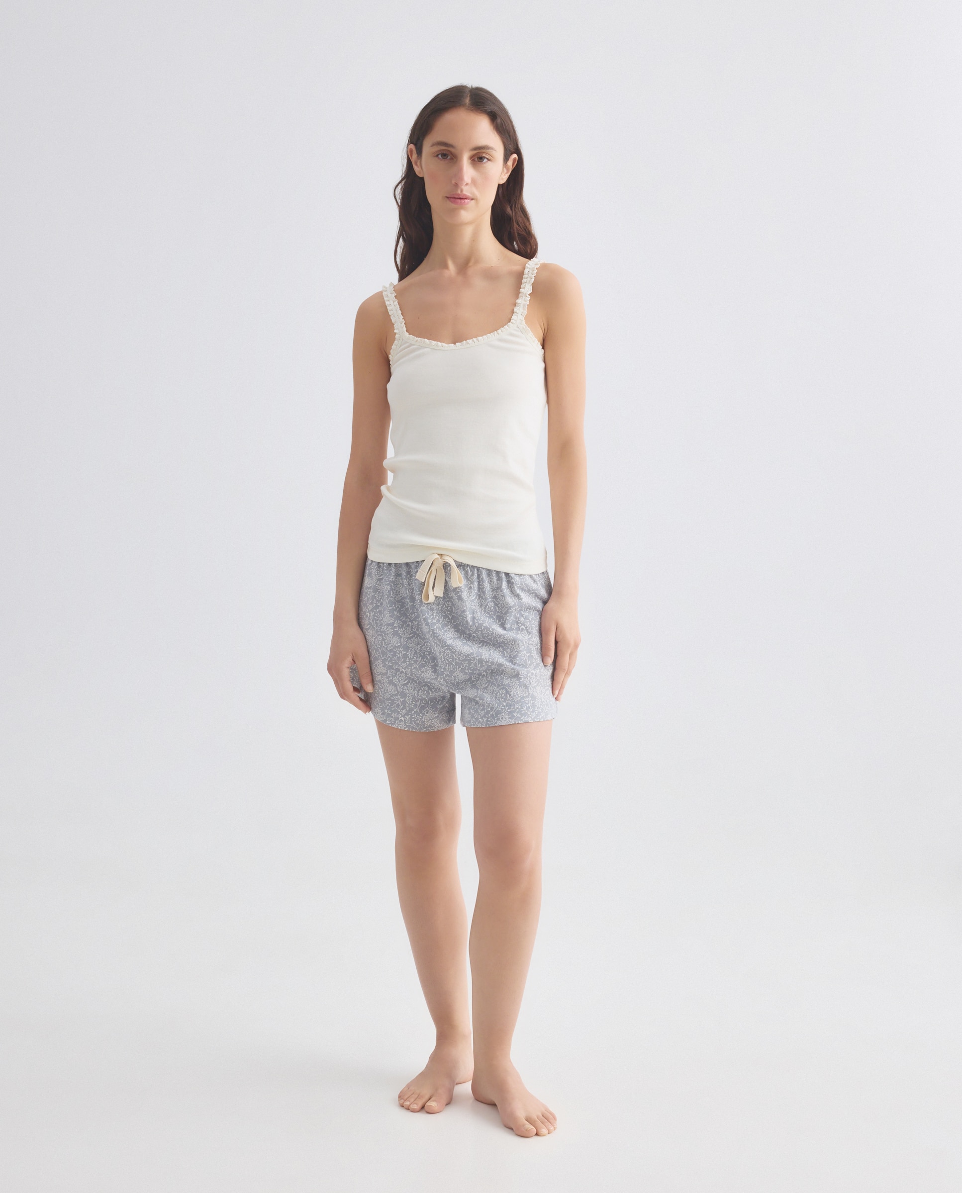 Camiseta mujer algodón tirante crochet Blanco roto-2