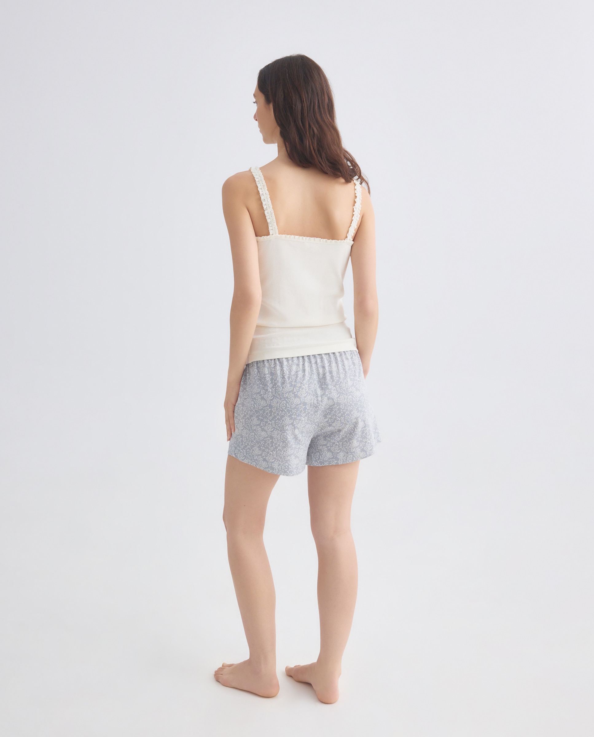 Camiseta mujer algodón tirante crochet Blanco roto-3