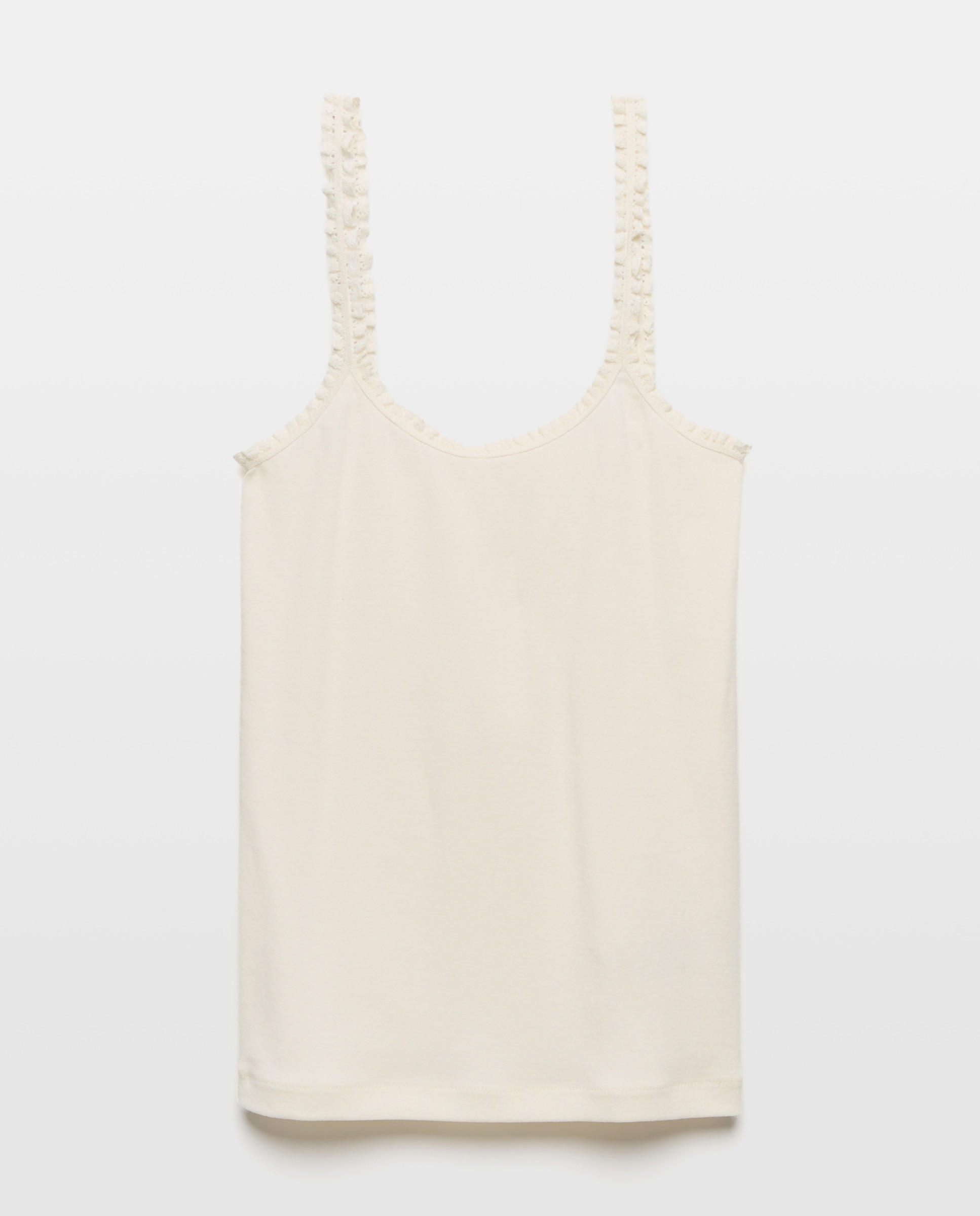 Camiseta mujer algodón tirante crochet Blanco roto-4