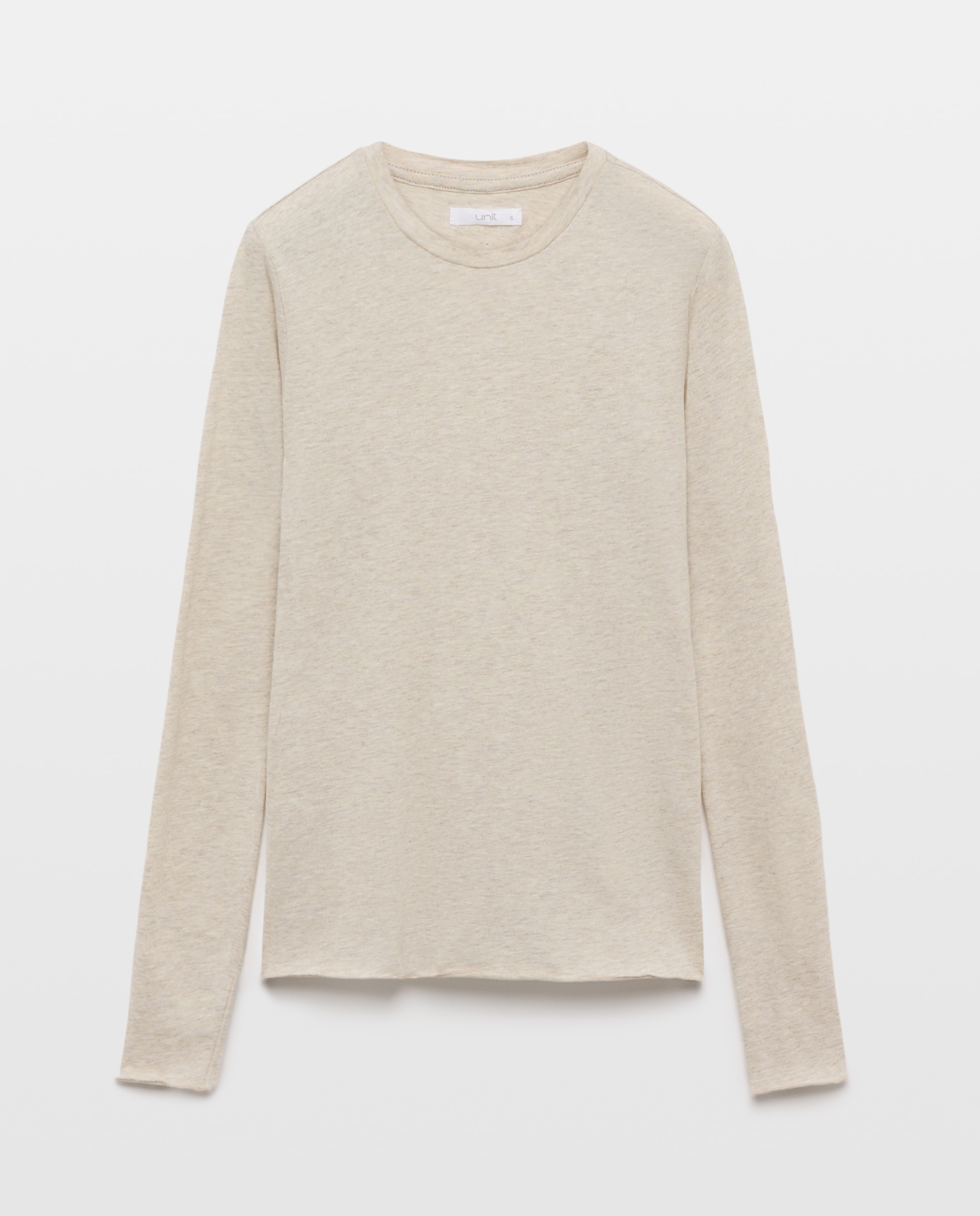 Camiseta mujer manga larga de algodón y lana Beige-4