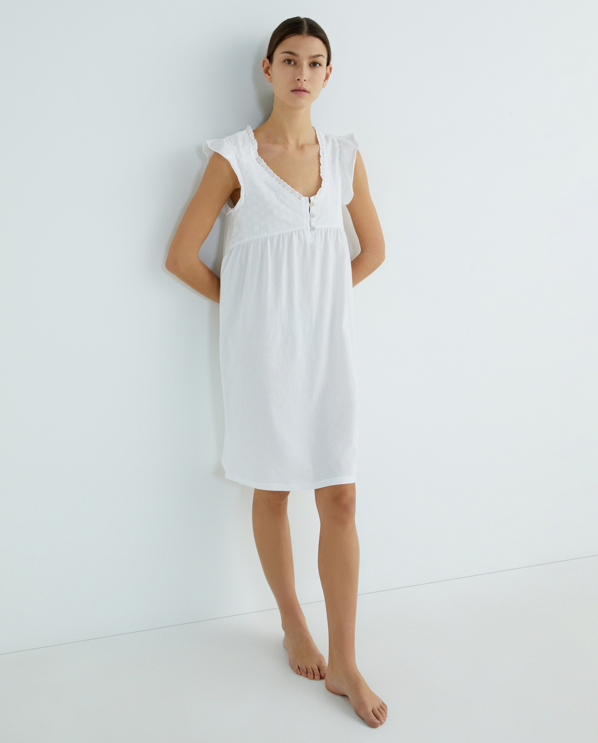 Camisón de mujer de algodón Blanco-1
