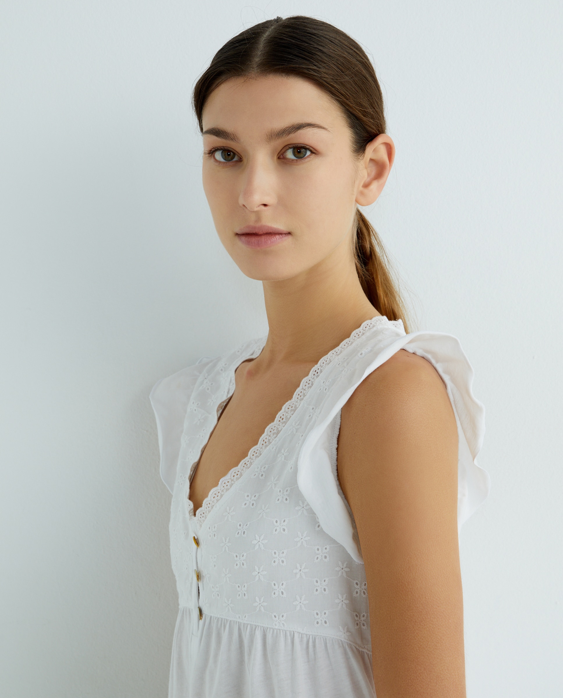 Camisón de mujer de algodón Blanco-2