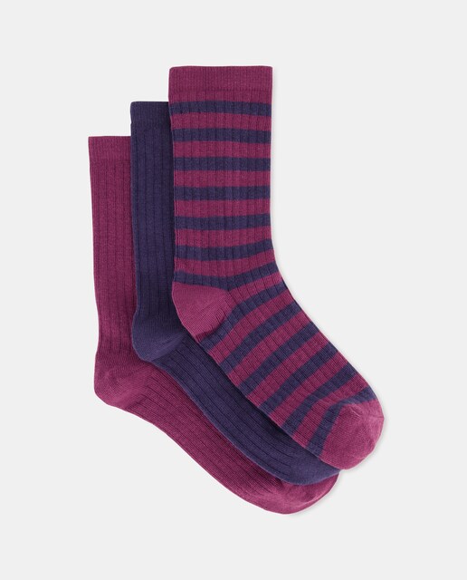 Imagen 0 de Pack 3 calcetines mujer canalé y rayas