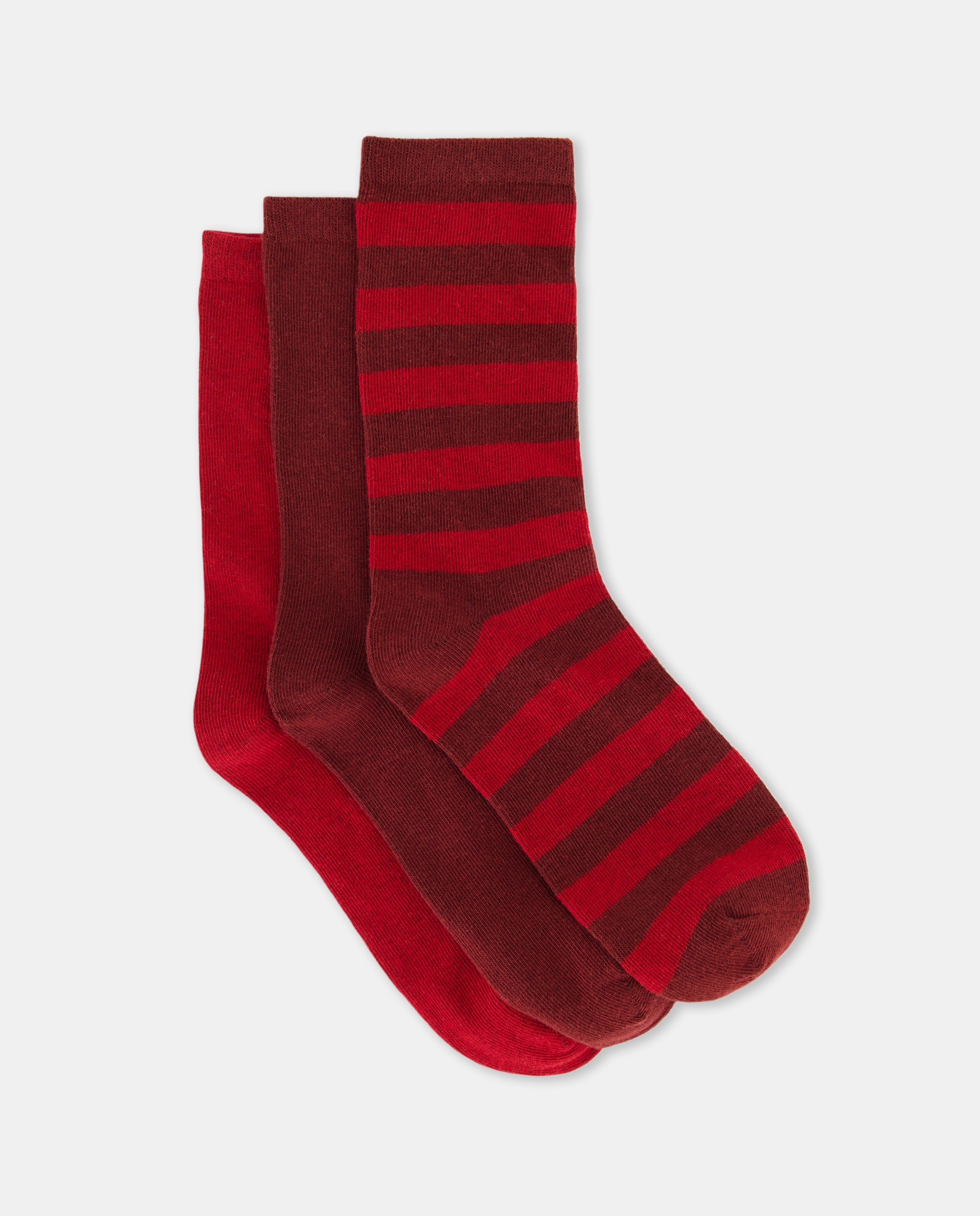 Pack 3 calcetines mujer rayas Burdeos-1