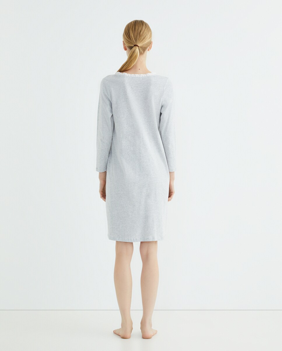 Camison Mujer Manga Larga Canesú Plumeti Gris claro-2