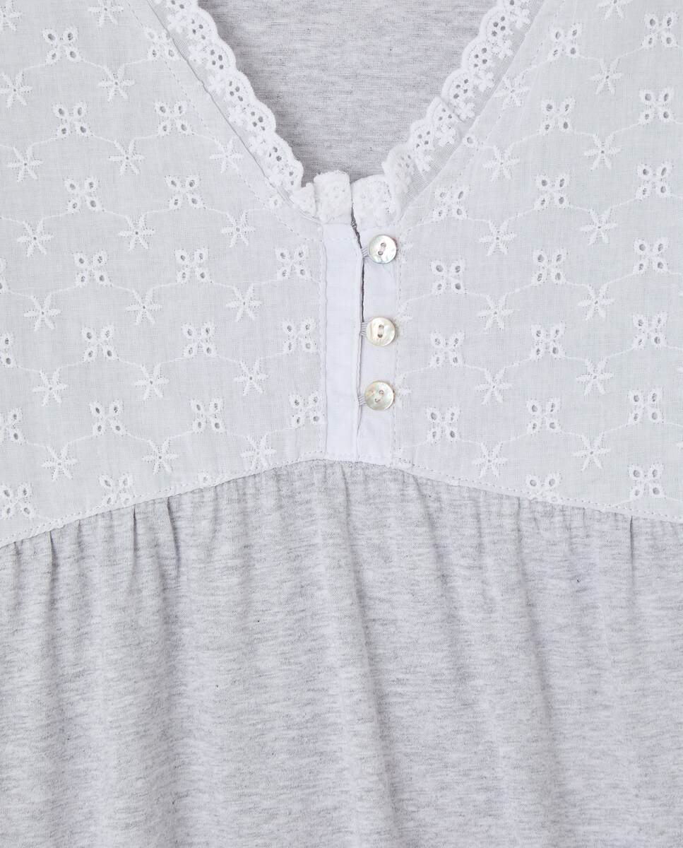 Camison Mujer Manga Larga Canesú Plumeti Gris claro-4