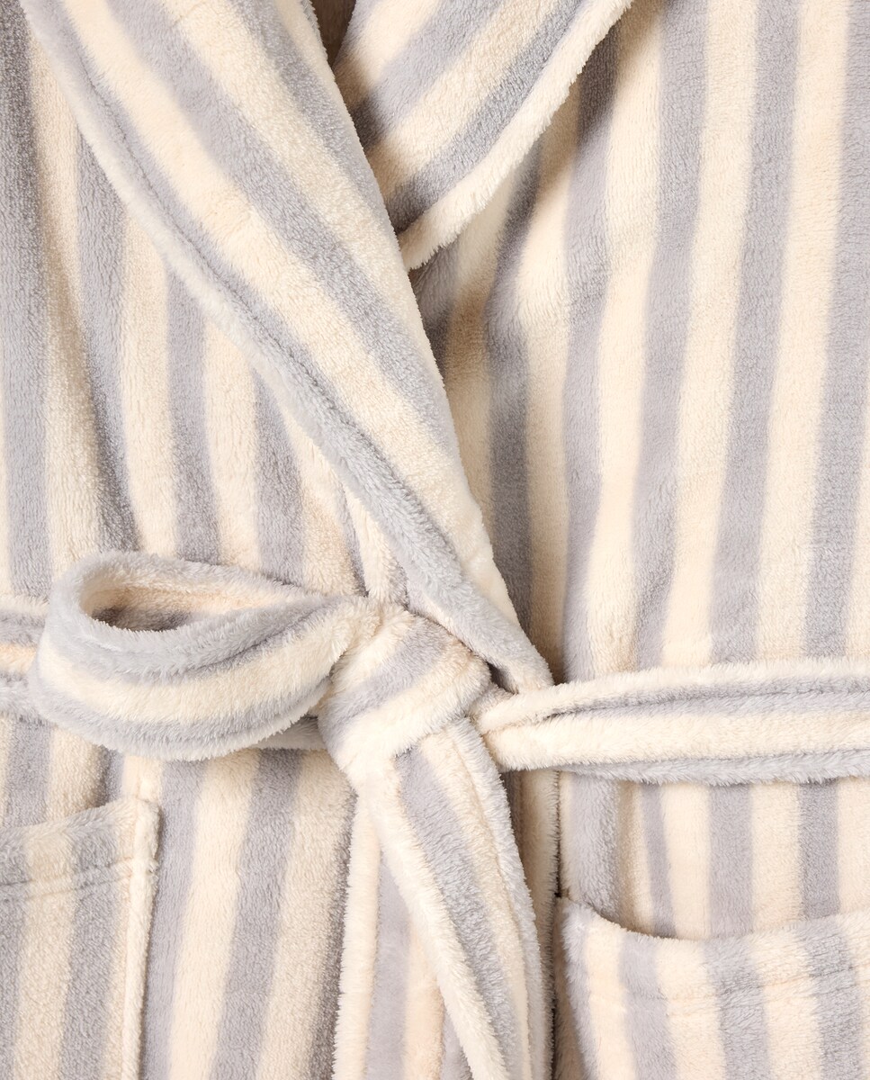 Bata Polar Mujer Rayas Gris-5