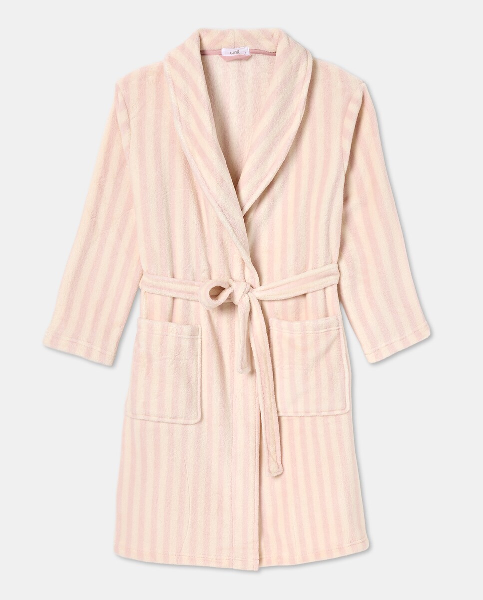 Bata Polar Mujer Rayas Rosa-4