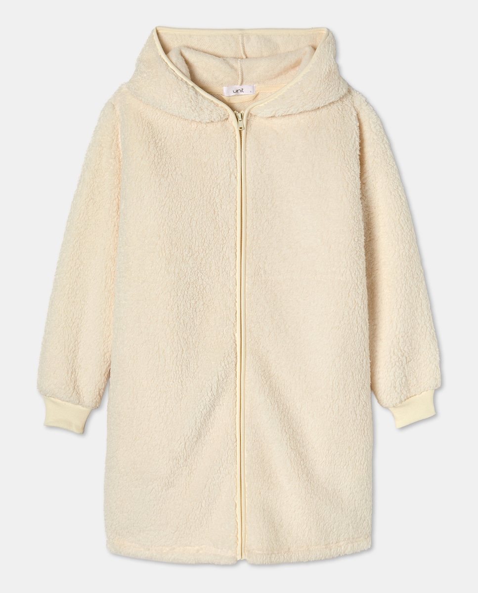 Bata Mujer Borrego Capucha Blanco roto-4