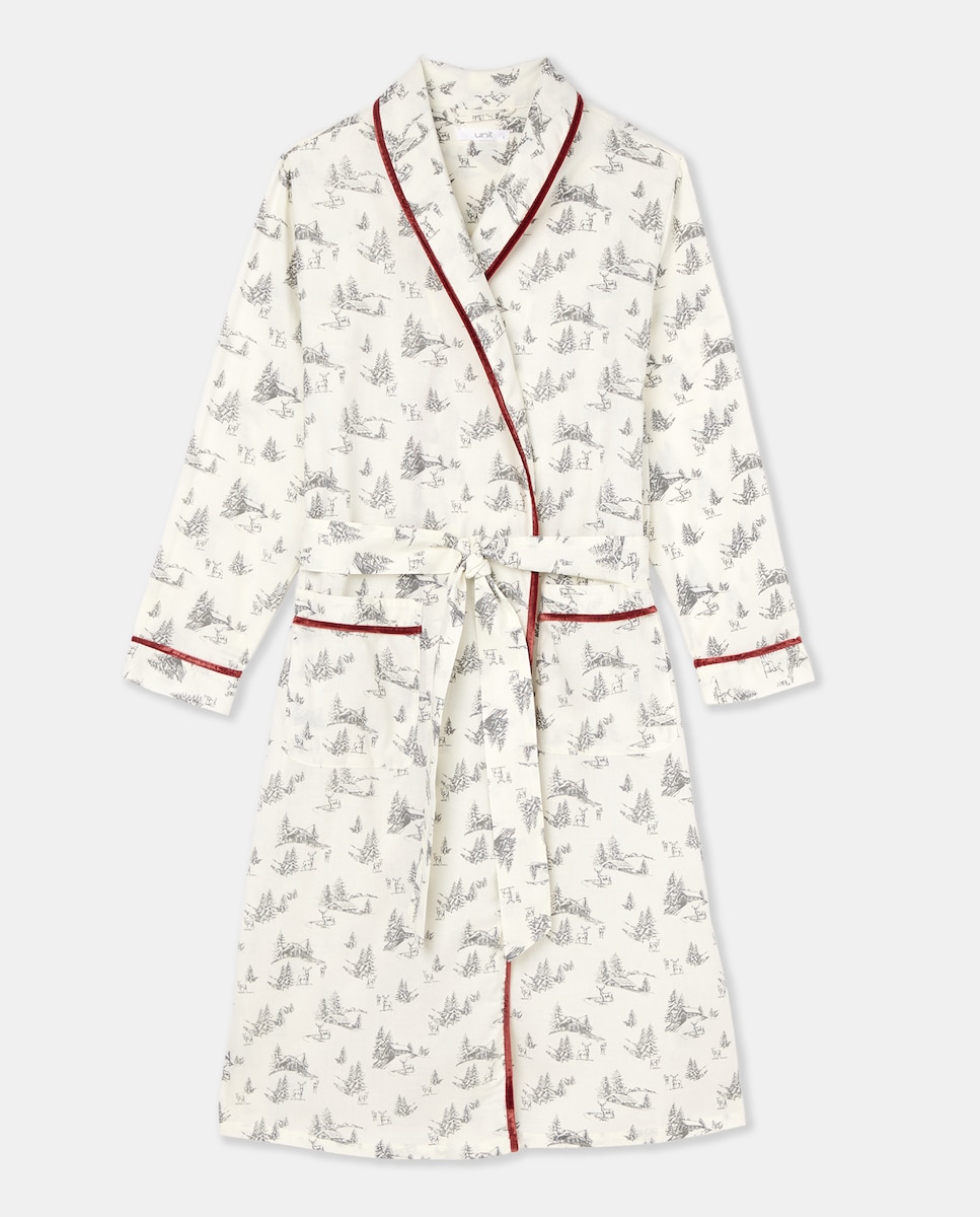 Bata mujer algodón detalle terciopelo Blanco-4