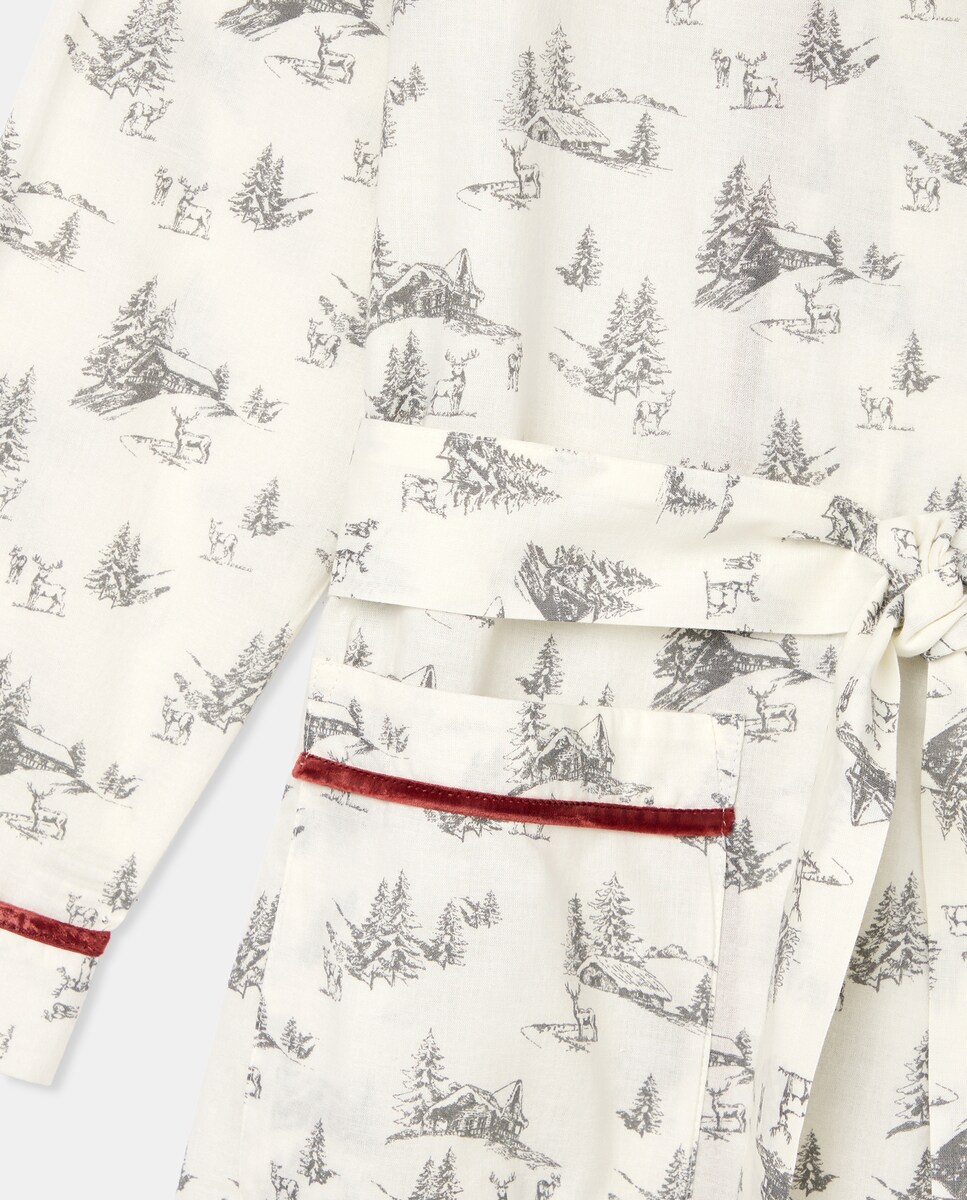 Bata mujer algodón detalle terciopelo Blanco-5