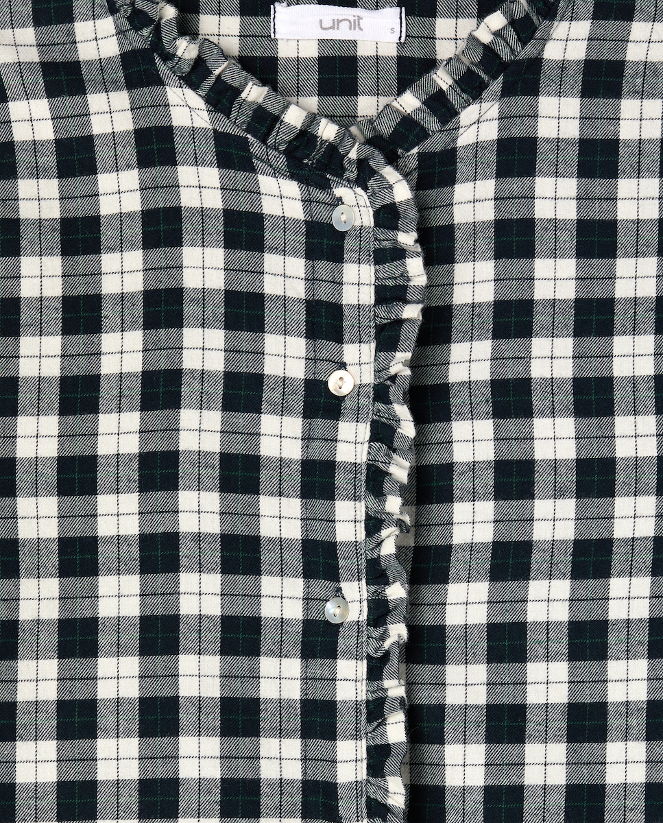 Pijama Mujer Algodón Cuadros Volante Azul-4