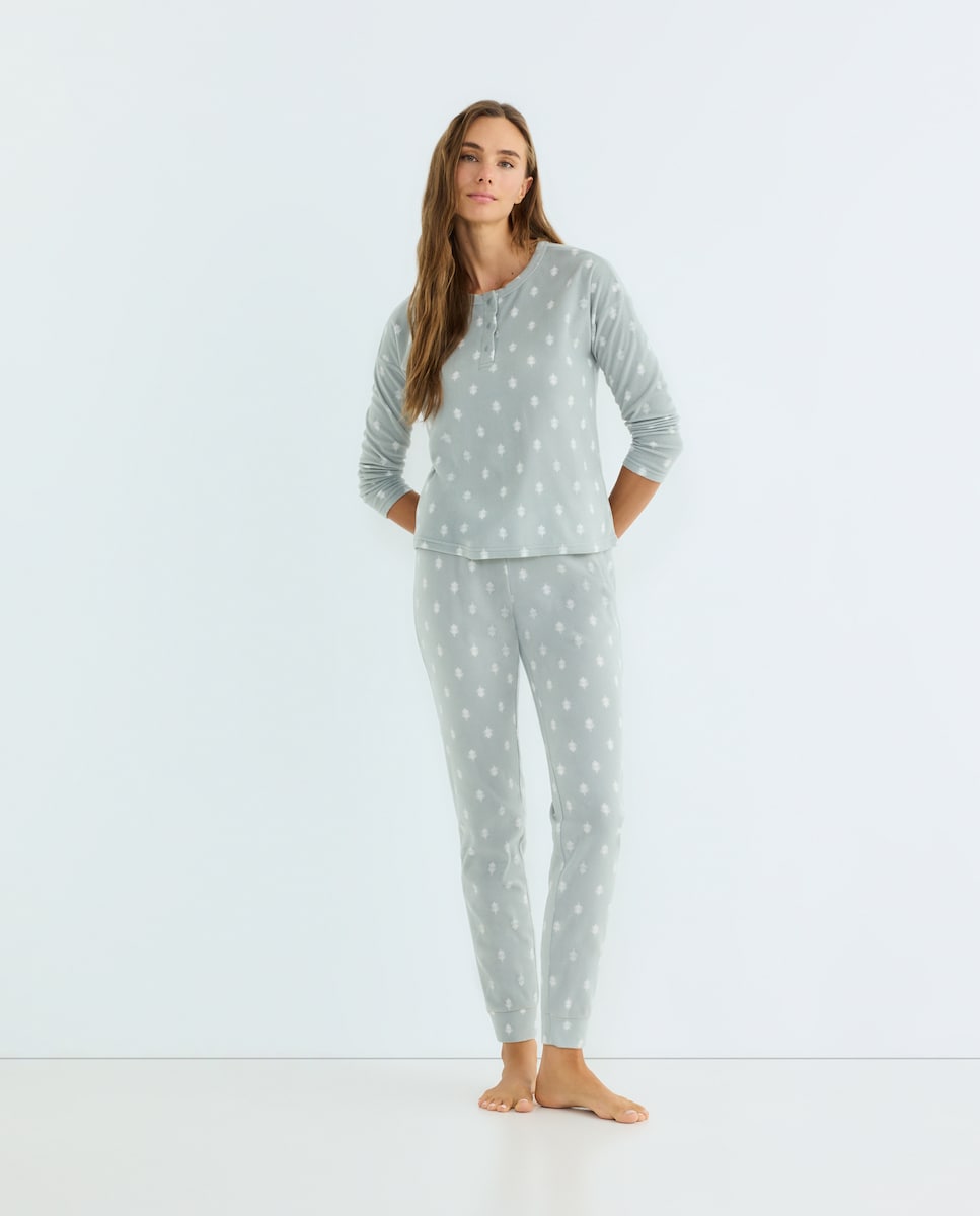 Pijama Mujer Micropolar Estampado Verde-1