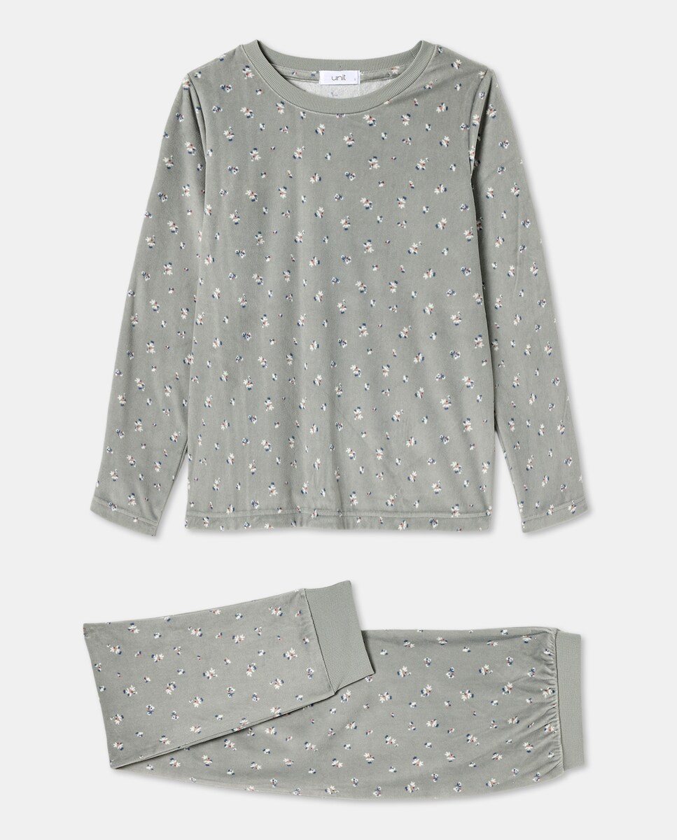 Pijama Mujer Microvelour Estampado Verde-3