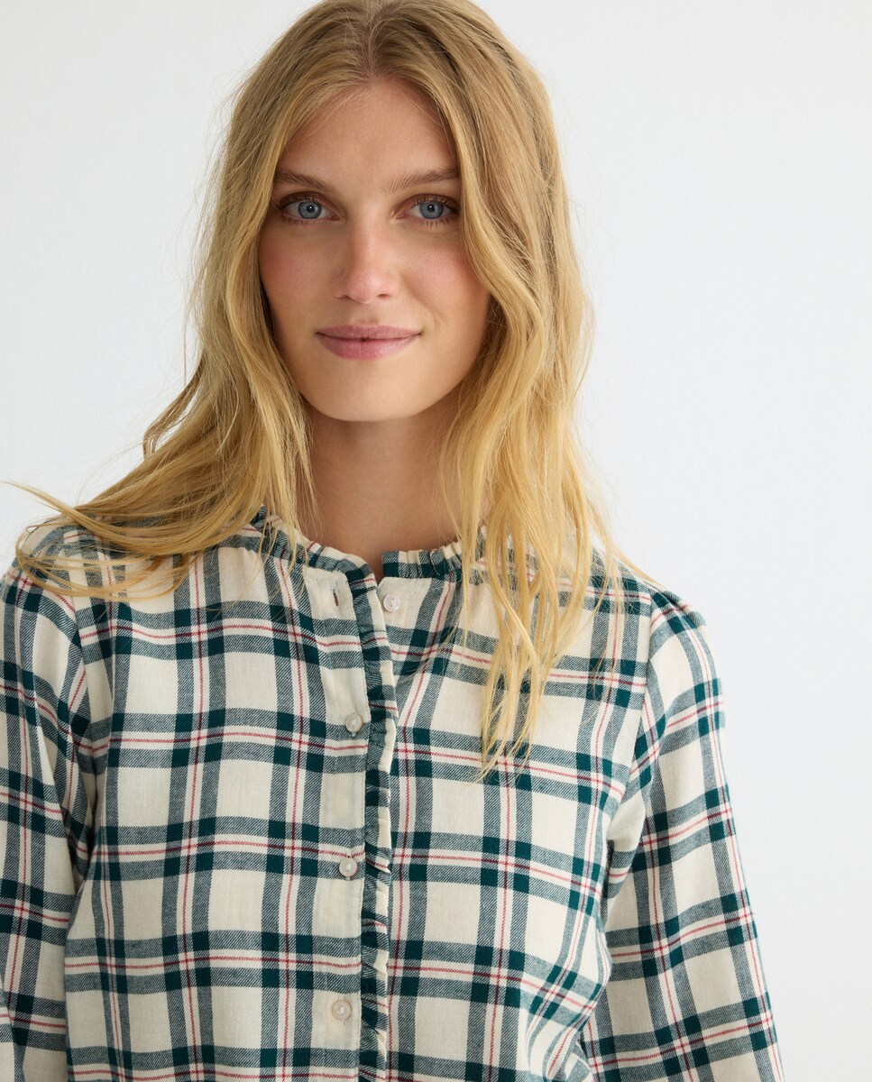 Pijama mujer franela cuadros minivolante Verde-2