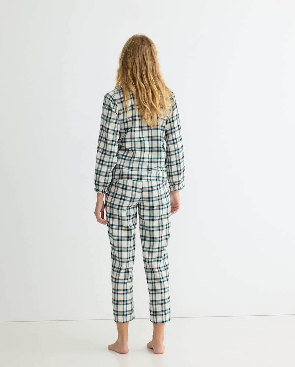 Pijama mujer franela cuadros minivolante Verde-3