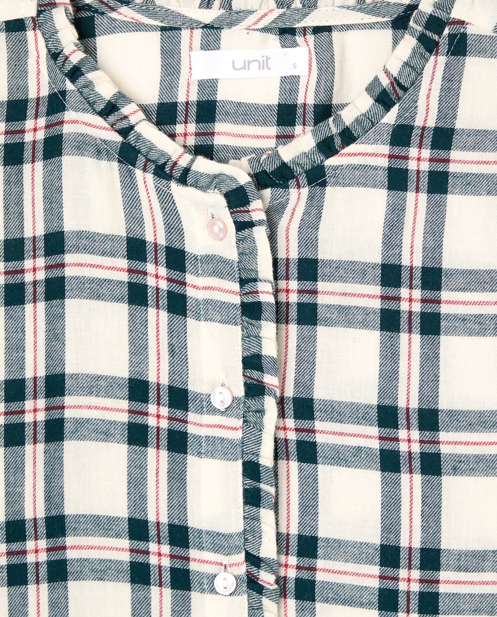 Pijama mujer franela cuadros minivolante Verde-5