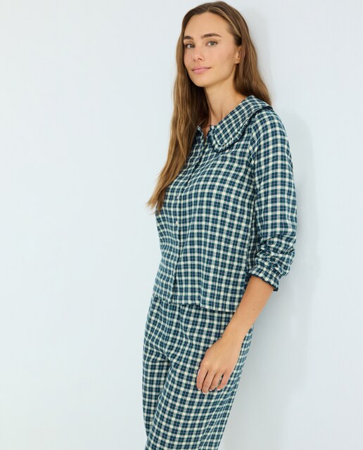 Imagen 0 de Pijama mujer franela cuadros cuello redondo