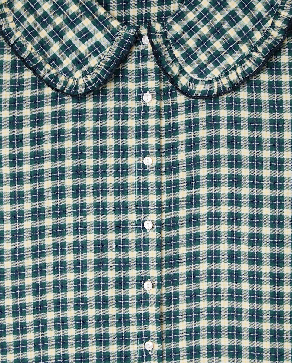 Pijama mujer franela cuadros cuello redondo Azul-5